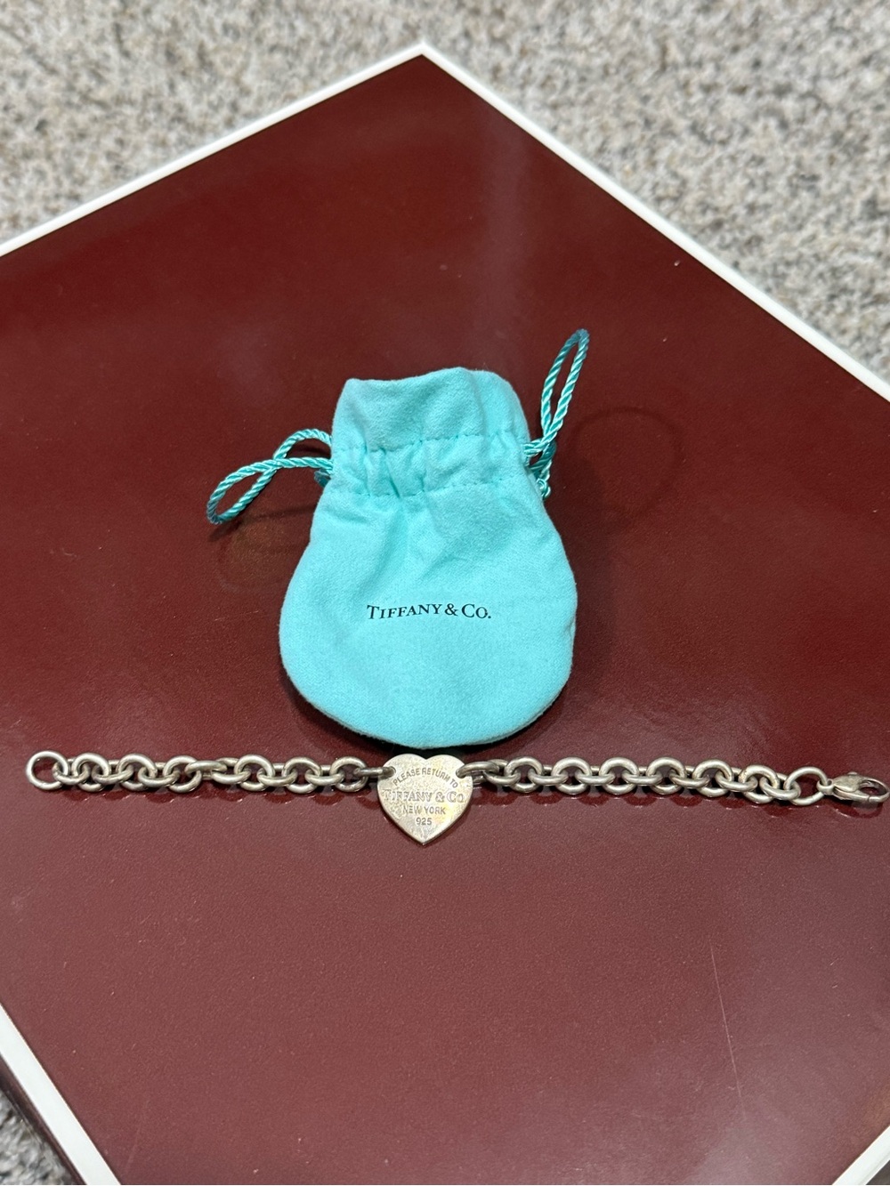 Tiffany & Co. Y2K Vintage Silver Heart Tag Charm Bracelet with Tiffany Pouch
